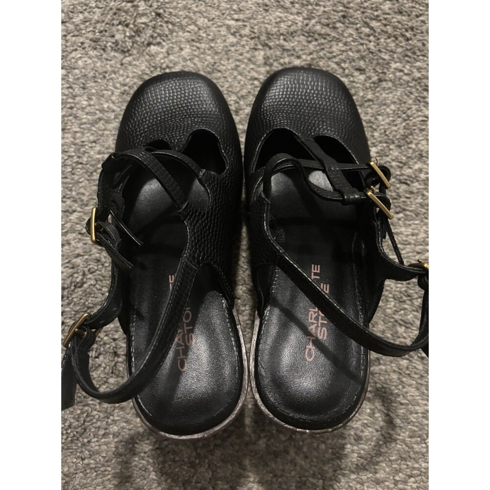 Charlotte Stone Gael Platform Mary Jane Clogs Black Leather Wood Size 7 - Picture 4 of 9